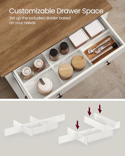 VASAGLE Buffet Cabinet, Sideboard Cabinet with Storage and Drawer, with Doors, Height Adjustable Shelf, Farmhouse Style, for Living Room, Kitchen, Rustic White and Honey Brown UBBK341W01 VASAGLE