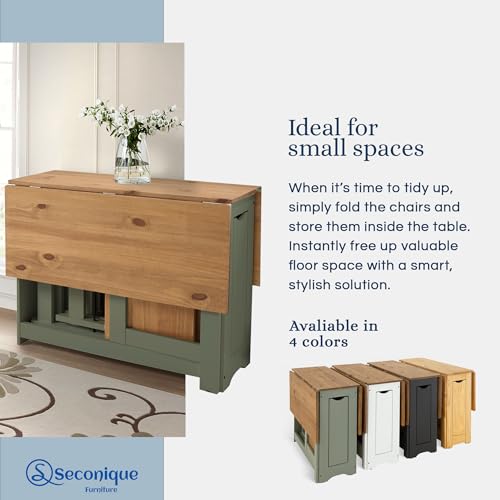 SECONIQUE Santos Butterfly Dining Set – 4 Assembled Foldable Chairs + 1 Folding Table – Space-Saving Table with Nesting Chairs - Compact and Easy to Assemble - Green & Rustic Pine Wood SECONIQUE