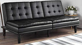 Upholstered in Faux Leather Mainstays Memory Foam Pillowtop Futon with Cupholders Mainstay