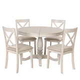 Extendable Dining Table Set for 4, 5 Piece Kitchen Table and Chairs Set, 4 X-Back Solid Wood Dining ChairSet, Industrial Oval Round Dining Table for Small Space, Apartment, French Country White SCANORDIC