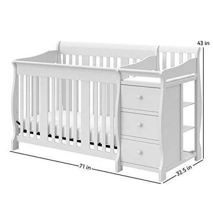 Storkcraft Portofino 5-in-1 Convertible Crib and Changer (White) – Changing-Table Combo with Drawer, Converts to Toddler Bed, Daybed Full-Size Storage Drawer