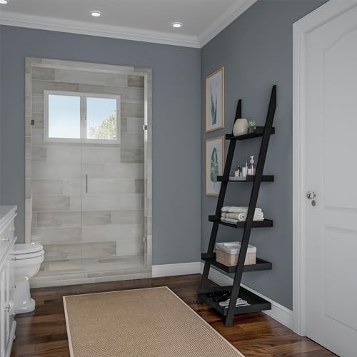 Lavish Home Bookshelf - 5-Tier Ladder Shelf with Leaning Look - Bookcase for Home Decor and Office Storage - Freestanding Book Shelves (Black) Lavish Home