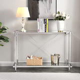 WAQINBR Silver Narrow Console Table Sofa Table for Living Room, Entryway Table with Storage, Acrylic Sofa Table Narrow Long with Tempered Glass Top, 43.3" W Rectangular Glass Table… WAQINBR