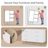 Shintenchi 6 Drawer Dresser, White Double Dresser for Bedroom, Modern Chest of Drawers TV Stand, Wooden Storage Organizer for Living Room, Entryway, White and Gold Dresser Shintenchi