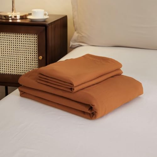 AZMTOP Washed Duvet Cover 3 Pcs(1 Duvet Cover with 2 Pillowcases) Full Size,All Season Use Soft Breathable Comforter Covers Simple Solid Style,Kid Adult Bedding Set Terrocotta 80"X90" AMZTOP