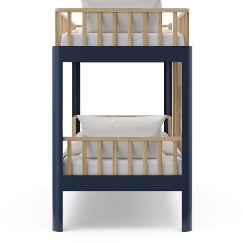 Storkcraft Next Santos Twin-Over-Twin 5-in-1 Convertible Bunk Bed (Midnight Blue with Natural) – GREENGUARD Gold Certified, Converts to Loft Bed and Twin Beds, Modern Style for Kids Room