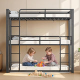 Miscoos Heavy Duty Triple Bunk Bed, Twin Over Twin Over Twin Metal Bunkbeds with Ladder, Family-Friendly for All Ages, Bedroom, No Box Spring Needed, Easy Assembly, Black Miscoos