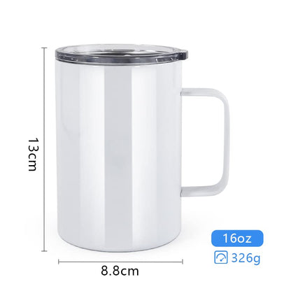 AGH 16oz Sublimation Mugs with Handle, 304 Stainless Steel Sublimation Coffee Mug with Splash-proof Lid, Vacuum Insulated Travel Beer Tea Mug Compatible with Cricut Mug Press, 4 Pack