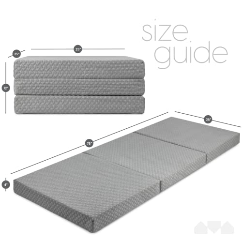 Milliard Premium Memory Foam Folding Mattress, Tri Fold with Waterproof Washable Cover, Space Saver Single Size (75"x25"x4) Milliard
