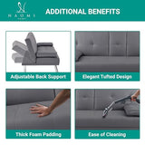 Naomi Home Transform Your Living Space with Comfort Gray Futon Sofa Bed with Armrest Cupholders Reclining Function Ideal for Cozy Living Rooms Sofa Bed Couch Metal Legs Faux Leather Naomi Home