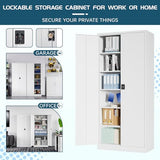 MIIIKO Tall Steel Storage Cabinet with 5 Shelf, Lockable White Metal Tool Cabinet for Garage, Locking 2 Door Office Storage, Utility Locker Cabinet with Keys MIIIKO