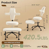 Pinmoco Ergonomic Cross Legged Office Chair Extra Wide for ADHD and Meditation, Kneeling Chair with 360° Swivel Wheels and Reversible Seating, Adjustable Height and Seat Deapth, Teddy Fabric, White Pinmoco