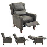PATIOPTION Leather Pushback Recliner Chair, PU Leather Push Back Armchair, Upholstered Recliner Chair 105-135 Degree Adjustable, Retro Accent Chair for Living Room Bedroom - Gray