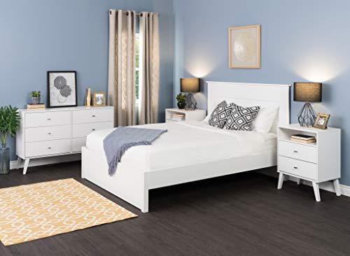 Prepac Milo Mid-Century 6 Drawer Double Dresser For Bedroom, 16" D x 52.50" W x 33" H, White Prepac