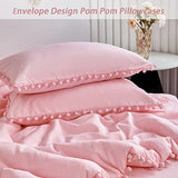 PERFEMET 5 Pcs Pink Pom Pom Comforter Twin Size Aesthetic Boho Pom Fringe Bedding Set with Sheet Ultra Soft Lightweight Farmhouse Bedding Quilt Set for Girls Kids(Pink, Twin) PERFEMET