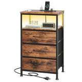 Sweetcrispy Nightstand with Charging Station, Bedside End Table with 3 Fabric Drawers & USB/Type-C Ports and Outlets, Night Stand for Bedroom Furniture, Adjustable Feet and Variable Light Strip, Rust Sweetcrispy