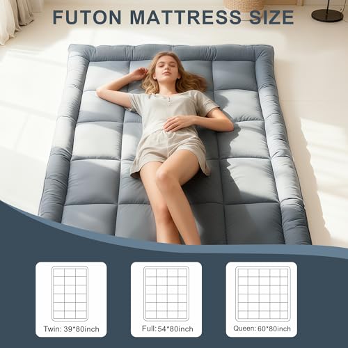 ALPSWAN Japanese Floor Mattress Futon, Thick 5-Layer Roll Up Foldable Mattress, Comfortable Foam Tatami Mat Sleeping Pad (Gray, Twin) ALPSWAN