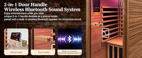Haoyao Indoor Infrared Hemlock & Okoume 1100W 1-Person MINI Sauna with LED Lights, Bluetooth Speakers – A Gift for Parents or Friends Haoyao