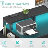 Lufeiya Gaming Desk with LED Lights and Power Outlets, 47 inch Computer Desk with Fabric Drawers, Reversible Home Office Desk with Monitor Stand, Black Lufeiya