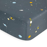 Wake In Cloud - Space Bed Sheets for Boys, 100% Cotton, 4-Piece Sheet Set Kids, Galaxy Celestial Stars Rockets Planets Pattern Printed Bedding, Deep Pocket, Gray, Twin Size Wake In Cloud