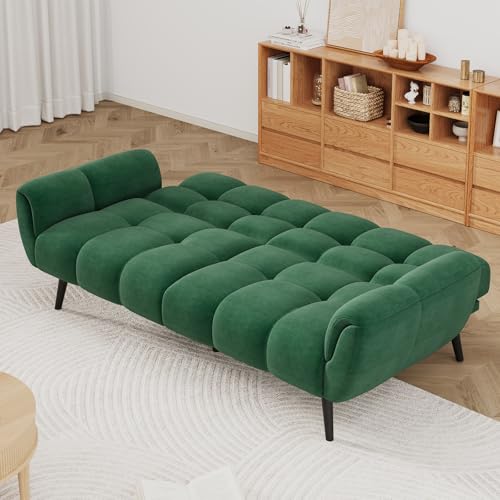 HIPIHOM Convertible Futon Sofa Bed, 76.77" Modern Linen Futon Couch, Comfy Sleeper Sofa with Adjustable Backrests, Couch Bed for Small Spaces, Living Room, Bedroom, Apartment, Green HIPIHOM