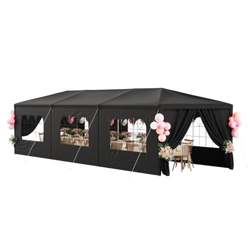 CFATLFRM 10x30 Black Party Tent Outdoor Canopy Waterproof Heavy Duty Wedding Event Tents for Parties with 8 Removable Sidewalls Perfect for Holiday Birthday Gatherings BBQ Backyard Patio CFATLFRM