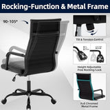 Haranuo Office Chair, Ergonomic Executive Conference Room Chairs, Ribbed Leather Desk Chair with Lumbar Support, Adjustable Height Mid-Back Swivel Chair with Padded Seat and Square Tube Armrests Haranuo