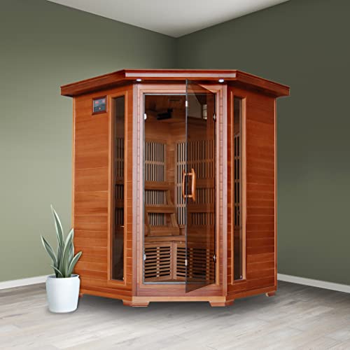 Radiant Saunas BSA1312 3-Person Cedar Corner Infrared Sauna w/ 7 Carbon Heaters