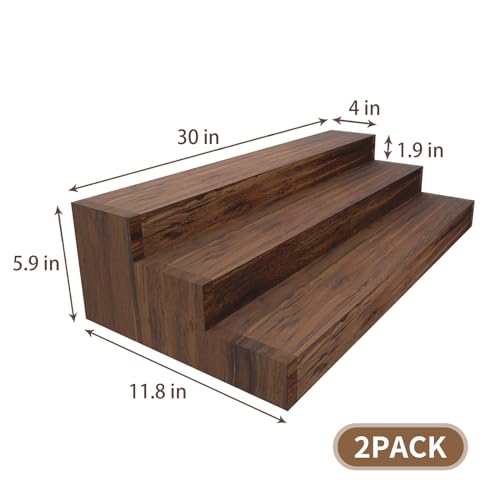 tongmo 2 Pack Liquor Bottle Stand - 3 Tier Liquor Bar Bottle Display Shelf, Holds 42 Bottles, Real Wood, Easy to Clean, No Installation Required - 30 Inch Each (Dark Walnut) - WoodArtSupply