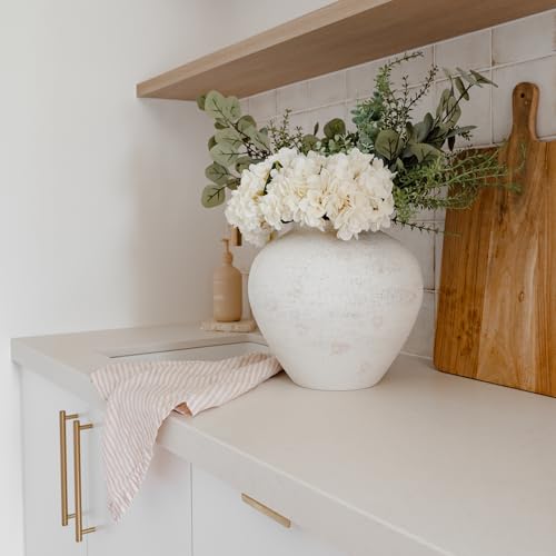 SilkSerenade Large White Round Vase for Flowers & Table Centerpieces - 11 Inch Rustic Textured Earthy Stone Look, Matte Big Vessel Decorative Arina Modern Farmhouse Wabi Sabi Decor Living Dining Room Silk Serenade
