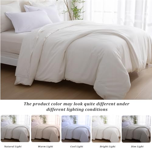SheRest 1 Piece Duvet Cover Twin Size - 100% Viscose Derived from Bamboo, Soft Breathable Cooling Comforter Cover for Hot Sleepers, 8 Corner Ties and Zipper Closure, No Comforter, Light Beige, 68"x90" SheRest