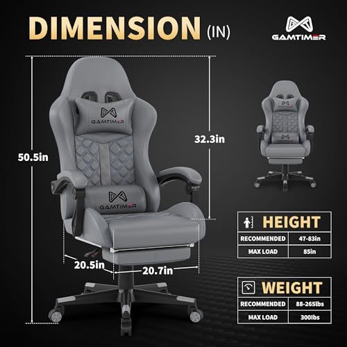 Gamtimer Gaming Chair, 400 lbs Adult Chair, High Back Computer Chair with Footrest and Linked Armrests, Office Video Game Chair with Lumbar Support (Grey) Gamtimer