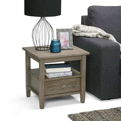 SIMPLIHOME Warm Shaker SOLID WOOD 20 inch wide Rectangle Rustic End Side Table in Distressed Grey with Storage, 1 Drawer and 1 Shelf, for the Living Room and Bedroom