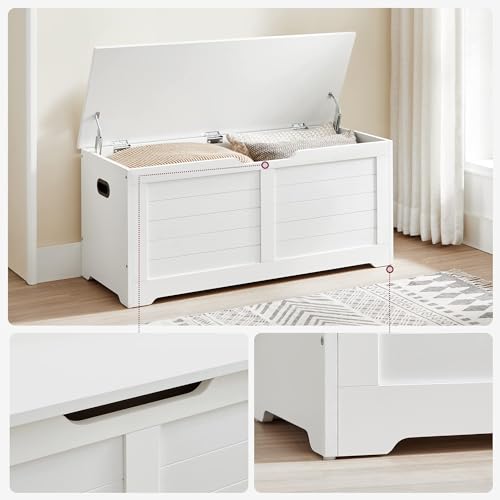 VASAGLE Storage Chest, Storage Trunk with 2 Safety Hinges, Storage Bench, Shoe Bench, Modern Style, 15.7 x 39.4 x 18.1 Inches, for Entryway, Bedroom, Living Room, White ULSB061T10