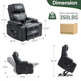 Power Lift Recliner Chair for Elderly with Heat & Massage, 160° Electric Adjustable PU Leather Recliner with Remote Control, Stand Assist, Cup Holders & Side Pockets for Living Room (Black) Vogue Furniture Direct