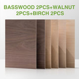 Rowood 6 Pack Plywood 1/8,2 Pack Walnut+2 Pack Basswood+Double Pack Birch,12x16.5x1/8inch,Thin 3mm Unfinished Plywood for Laser Cutting & Engraving,DIY Adult Craft Kits for Models Drawing,Wood Burning rowood