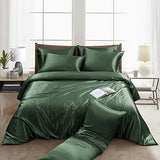 Ersmak 6 Pieces Satin Duvet Cover King Size Luxury Silky Bedding Duvet Cover Set with 1 Soft Duvet Cover, 4 King Pillowcases and 1 Body Pillowcase, Emerald Green Ersmak