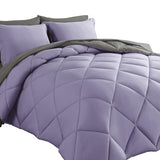 Cosybay Bed in a Bag Queen Reversible Comforter Sets 7pcs All Season Down Alternative Bedding Sets Lavender and Grey with Comforter, Pillow Shams, Flat Sheet, Fitted Sheet and Pillowcase Cosybay
