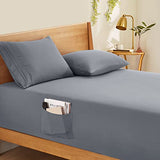 Horbaunal Extra Deep Pocket Full Fitted Sheet Only - Fits Up to 24 Inch Mattress - Luxury 1800 Thread Count - Microfiber Silver Grey Fitted Bed Sheet Full Size Horbaunal