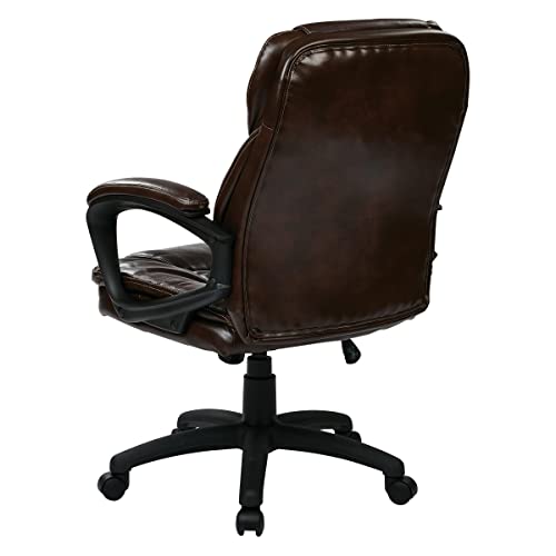 Office Star FL Series Faux Leather Manager's Adjustable Office Chair with Lumbar Support and Padded Arms, Chocolate Office Star Products