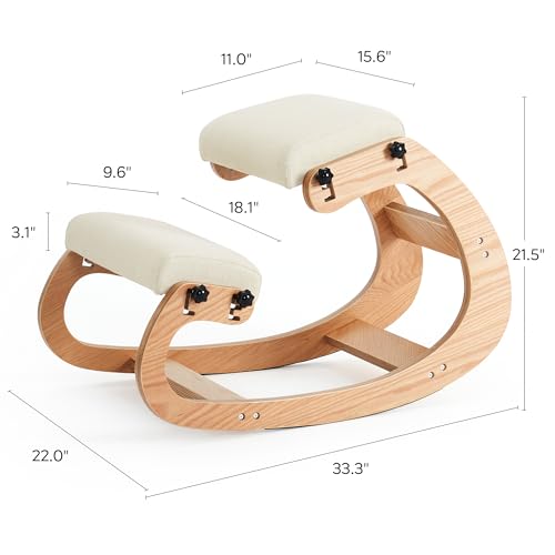 HoeuThien Ergonomic Kneeling Chair, Adjustable Rocking Office Chair Wooden Knee Chair Posture Chair for Home Office Back Pain Relief, Beige HoeuThien
