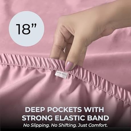 Mayil Manor 100% Natural Cotton Sheets Queen Size Bed Set | 500 TC Single-Ply Sateen Weave | Soft, Breathable, Hypoallergenic Solid 4-Piece Bedding with Deep Pocket Fitted, Flat, Pillowcase | Blush Mayil Manor