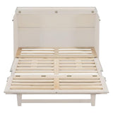 YOPTO Full Size Murphy Bed Chest,Folding Storage Wall Bed with Large Drawers,USB Ports & 2 Three-Prong Outlets,Hidden Cabinet Platform Bed W/Wood Slats Support,for Bedroom,Guest Room,Brushed White YOPTO