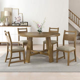 Jocisland Round Solid Wood Dining Table Set for 4, 5-Piece Mid-Century Kitchen & Dining Room Furniture with Padded Chairs, Space-Saving Design, Radial Grain Finish, Easy Assembly Jocisland
