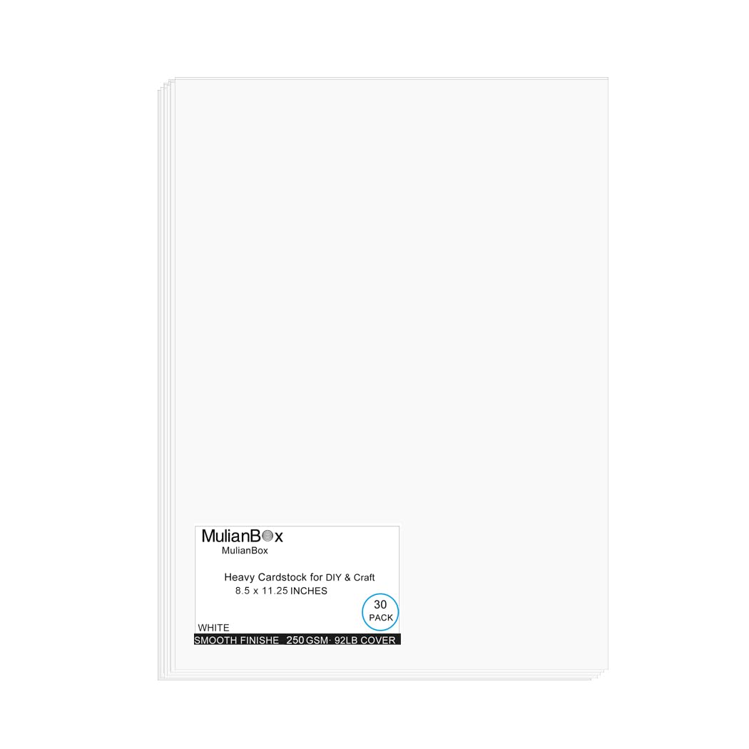 MulianBox White Cardstock 8.25x11.5 Inch, Smooth Card Stock Paper 92lb/250GMS 30pack Heavy Weight Cover Cardstock Thick Paper for Craft, Painting, Card Making MULIANBOX