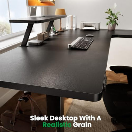DeskShow L-Shaped Standing Desk - 63 Inch Adjustable Corner Standing Desk with Flexible Monitor Stand, Electric Sit Stand Computer Table with Memory Controller for Home Office DeskShow