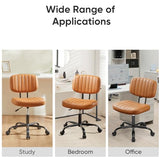 DUMOS Armless Home Office Desk Chair -Small Ergonomic with Low Back Lumbar Support, Height Adjustable PU Leather Computer Task with 360° Swivel Rolling Wheels, for Small Space, Brown DUMOS