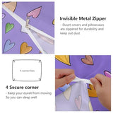 Double-Sided Printed Bedding with Minimalist Loving Romantic - Ultra-Soft Microfiber Duvet Cover Set Single Durable Zipper Closure, Comfortable Quilt Cover for Bedroom Décor Purple Generic