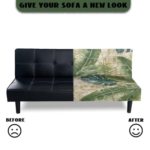 Xsehusvy Tropical Leaf Armless Futon Slipcover with Elastic Bands, Anti-Slip Sofa Bed Couch Covers Water Resistant Furniture Protector Home Living Room Decor Xsehusvy