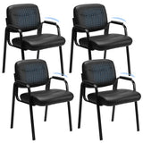 Sweetcrispy Office Reception Guest Waiting Room Chairs Set of 4, Leather Stationary Chair No Wheels with Padded Arms for Elderly Desk Conference Room Lobby, Inky